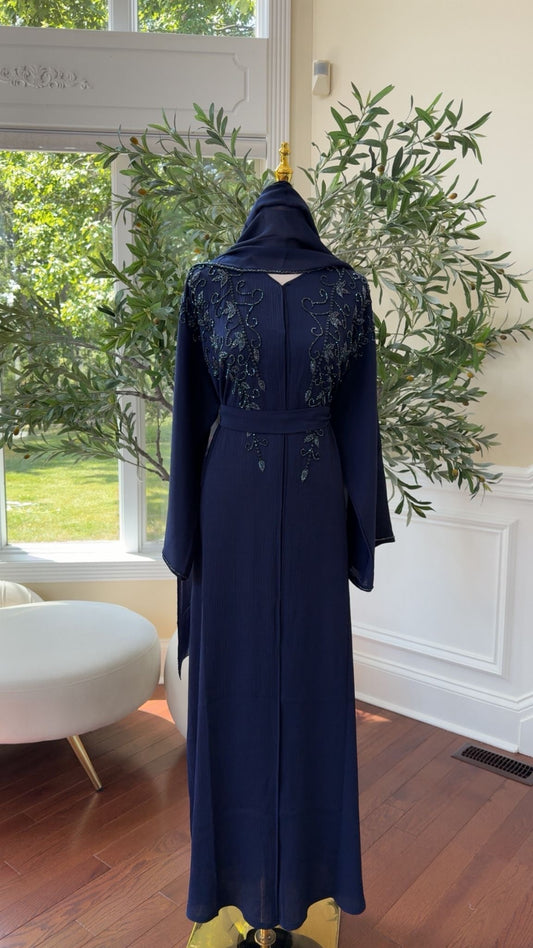 Blue Charming Floral Abaya