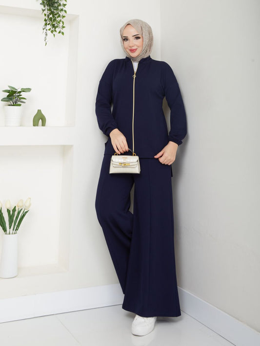 Two Piece Zipper Sweater Casual Set