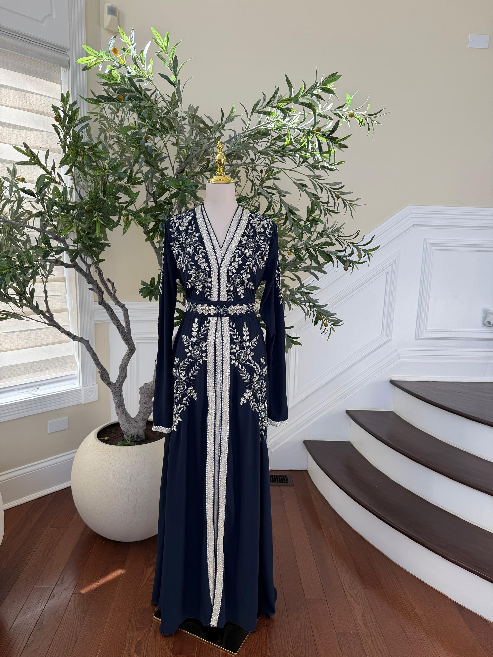 Navy Blue Silver Charm Kuftan