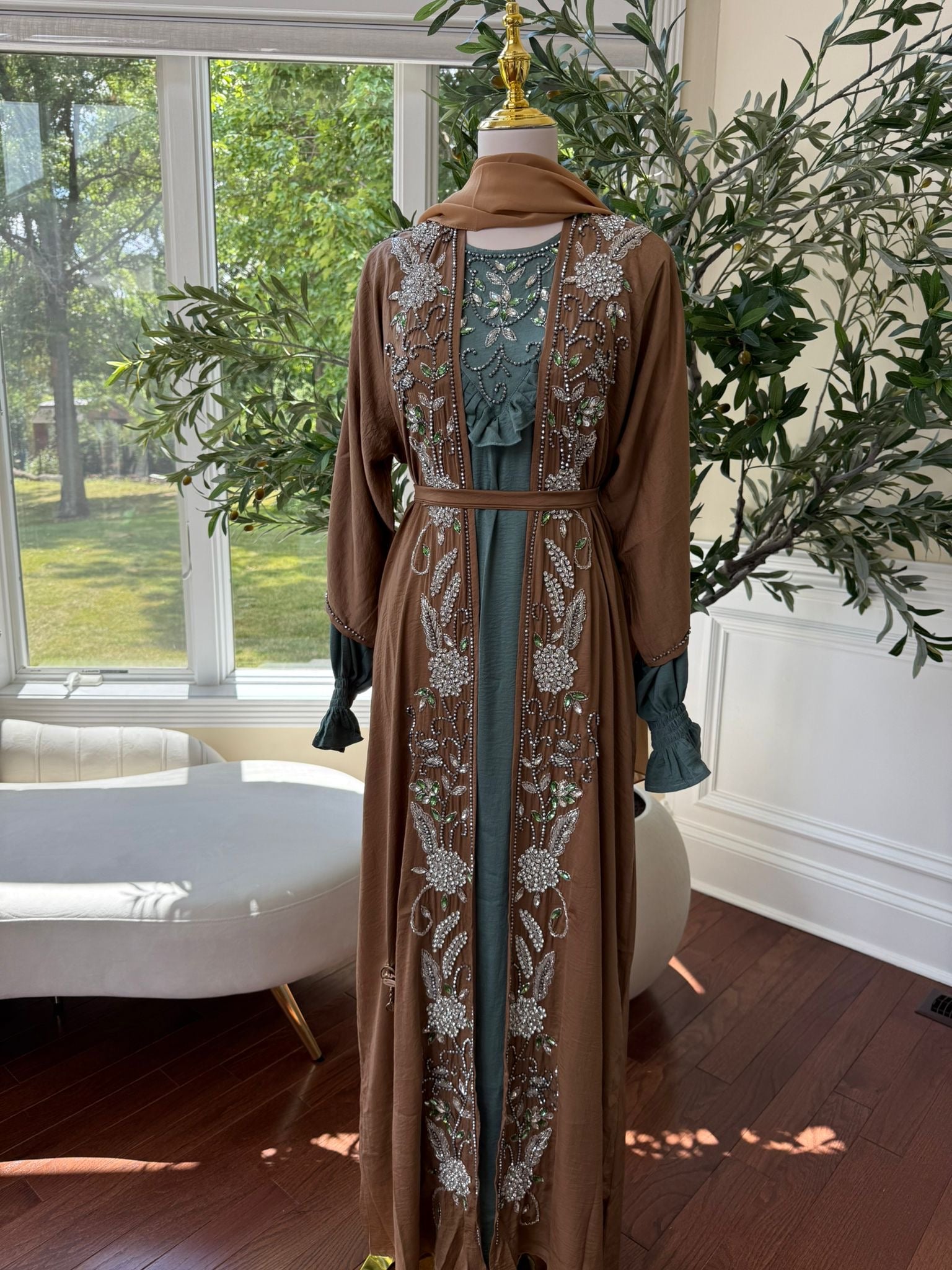 Two Piece Blue Tan Abaya