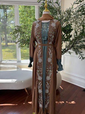 Two Piece Blue Tan Abaya