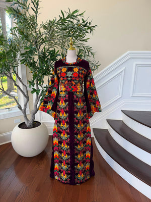 Burgundy Velvet Beaded Stone Thobe