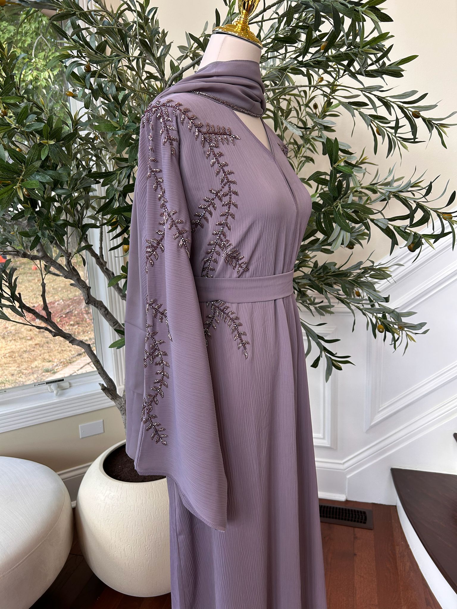 Lavender Floral Charm Elegance Abaya