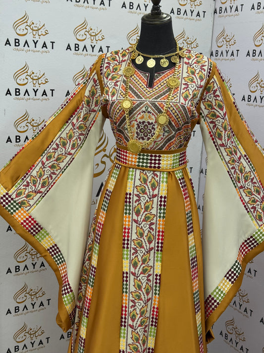Mustard Gold Palestinian Embroidered Thobe