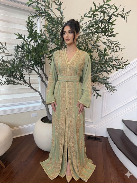 Sage Green Golden Embroidery Kuftan