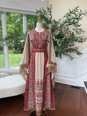 Ivory Grace | Thobe Tatreez with Heritage Red Detailing