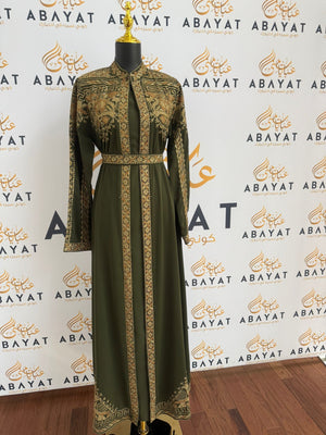 Elegant Tatreez Golden Green Dress