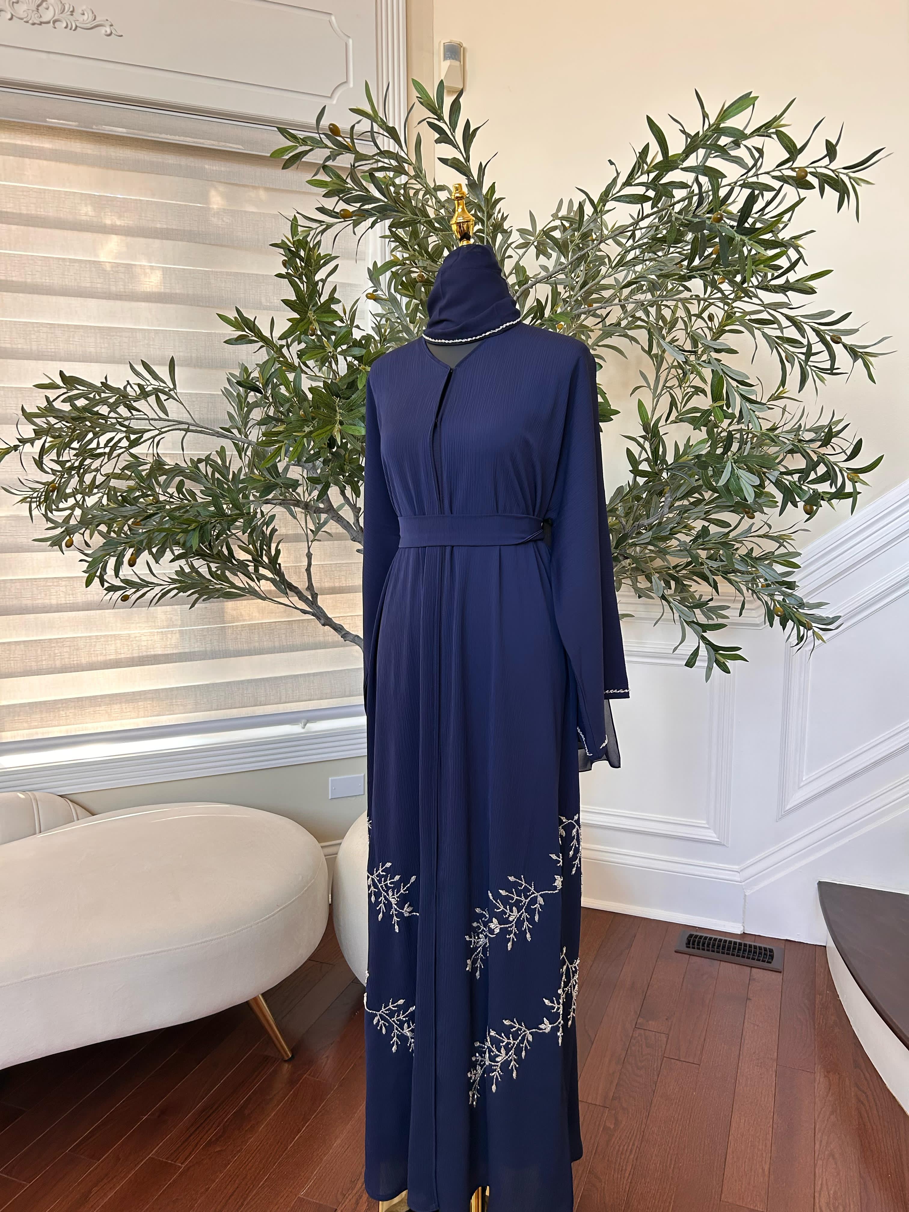 Blue Crystal Beaded Abaya