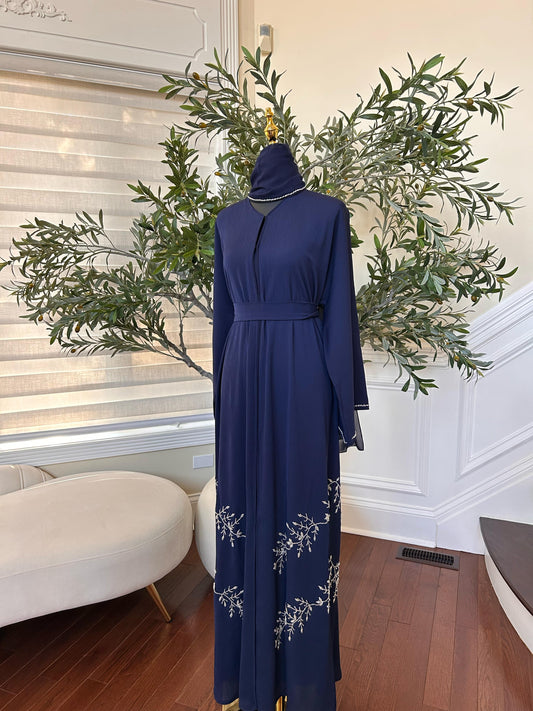 Blue Crystal Beaded Abaya