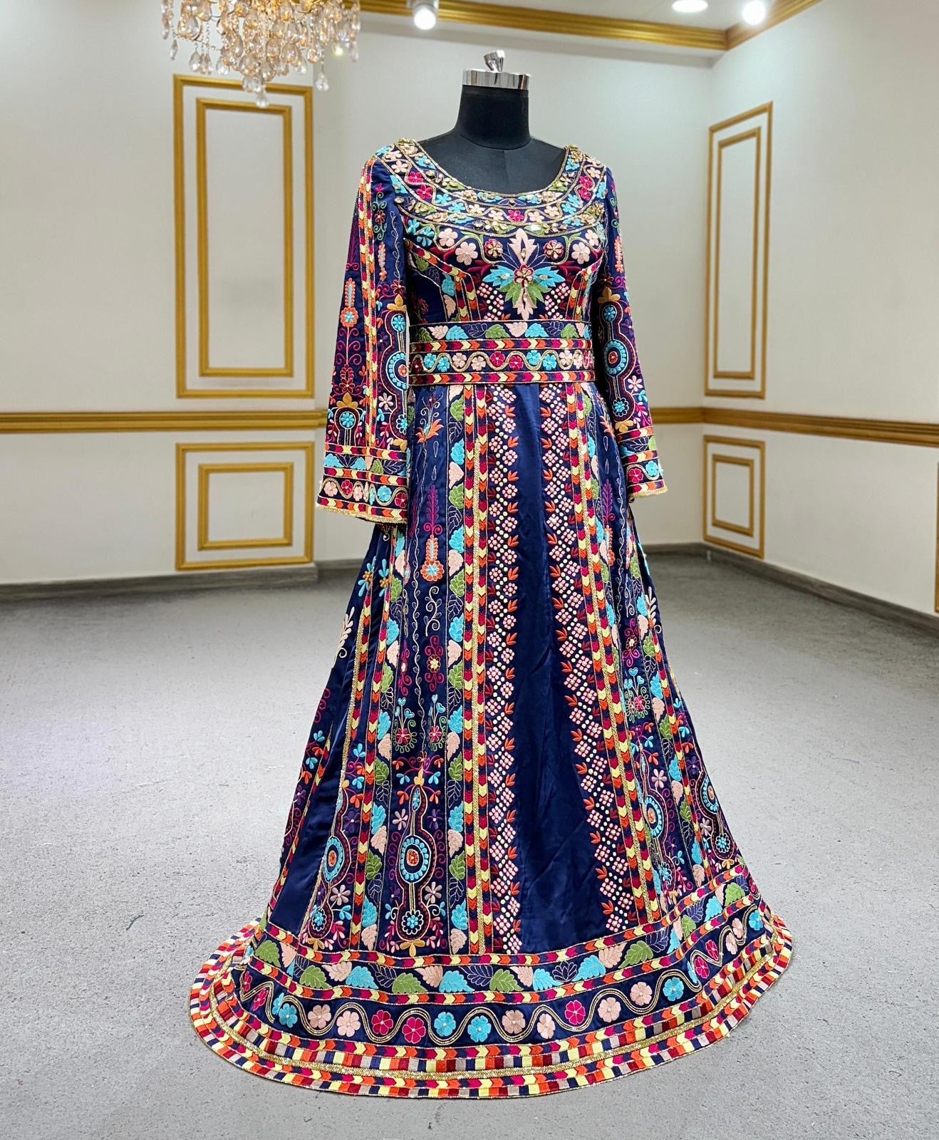 Elegant Floral Blue Stone Thobe Dress