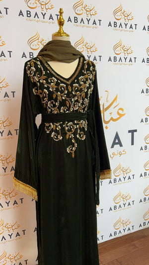 Velvet Green Stoned Abaya