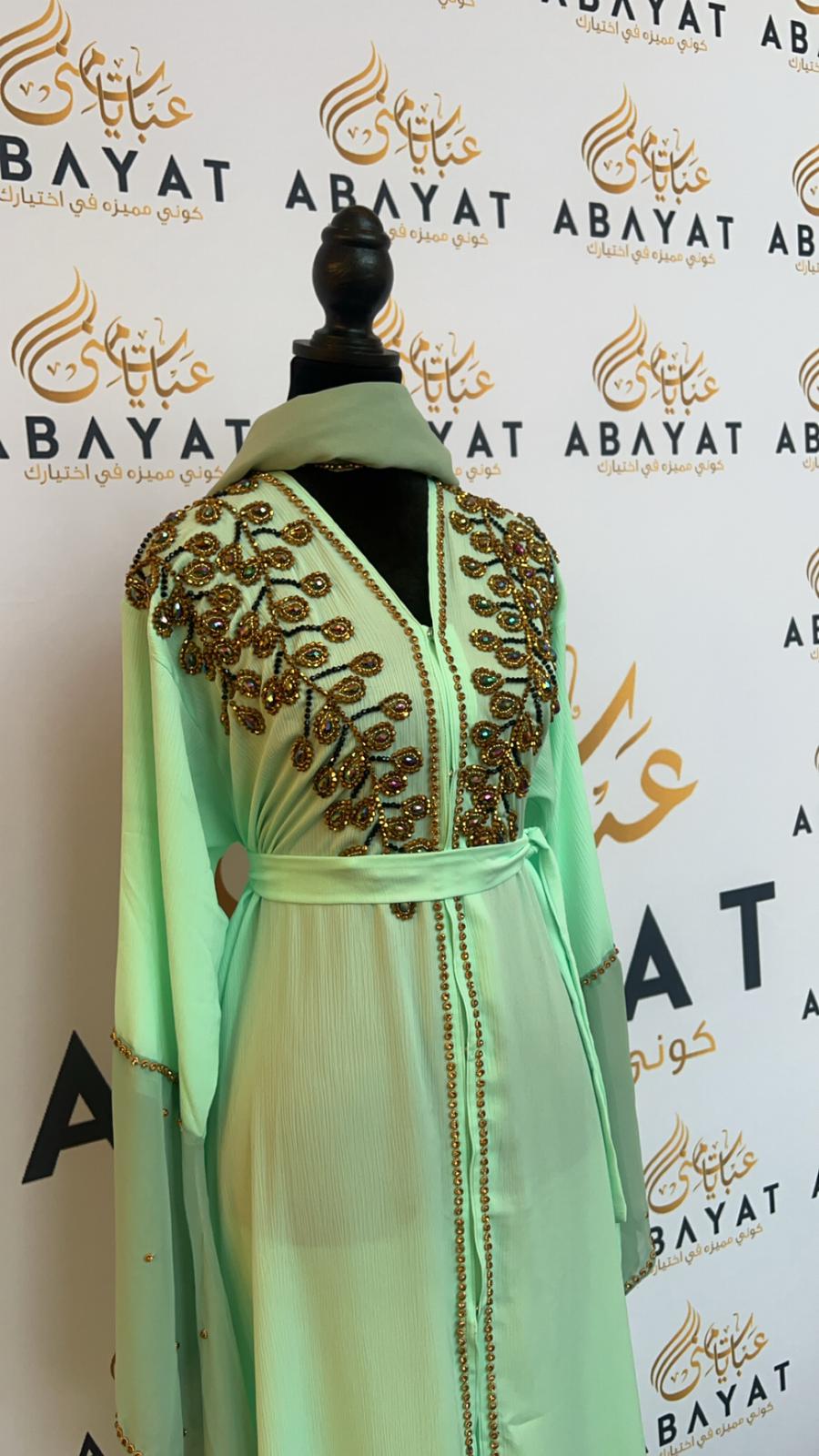 Mint Green Designed Abaya #8097663