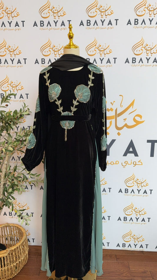 Black Velvet Floral Abaya