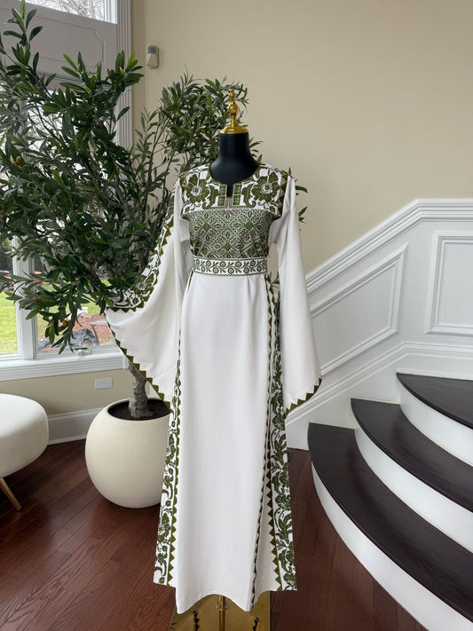 Olive Green White Elegant Thobe