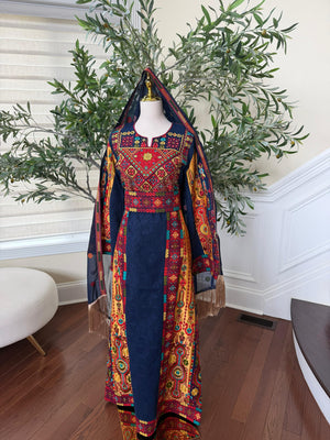 Navy Blue Embroidery Tatreez Thobe