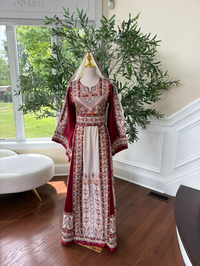 White Embroidery Tatreez Red Thobe