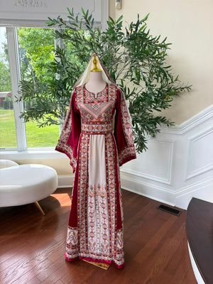 White Embroidery Tatreez Red Thobe