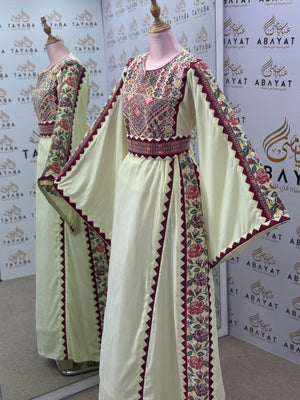 Heritage Thobe – Burgundy & Rose Floral Palestinian Embroidery