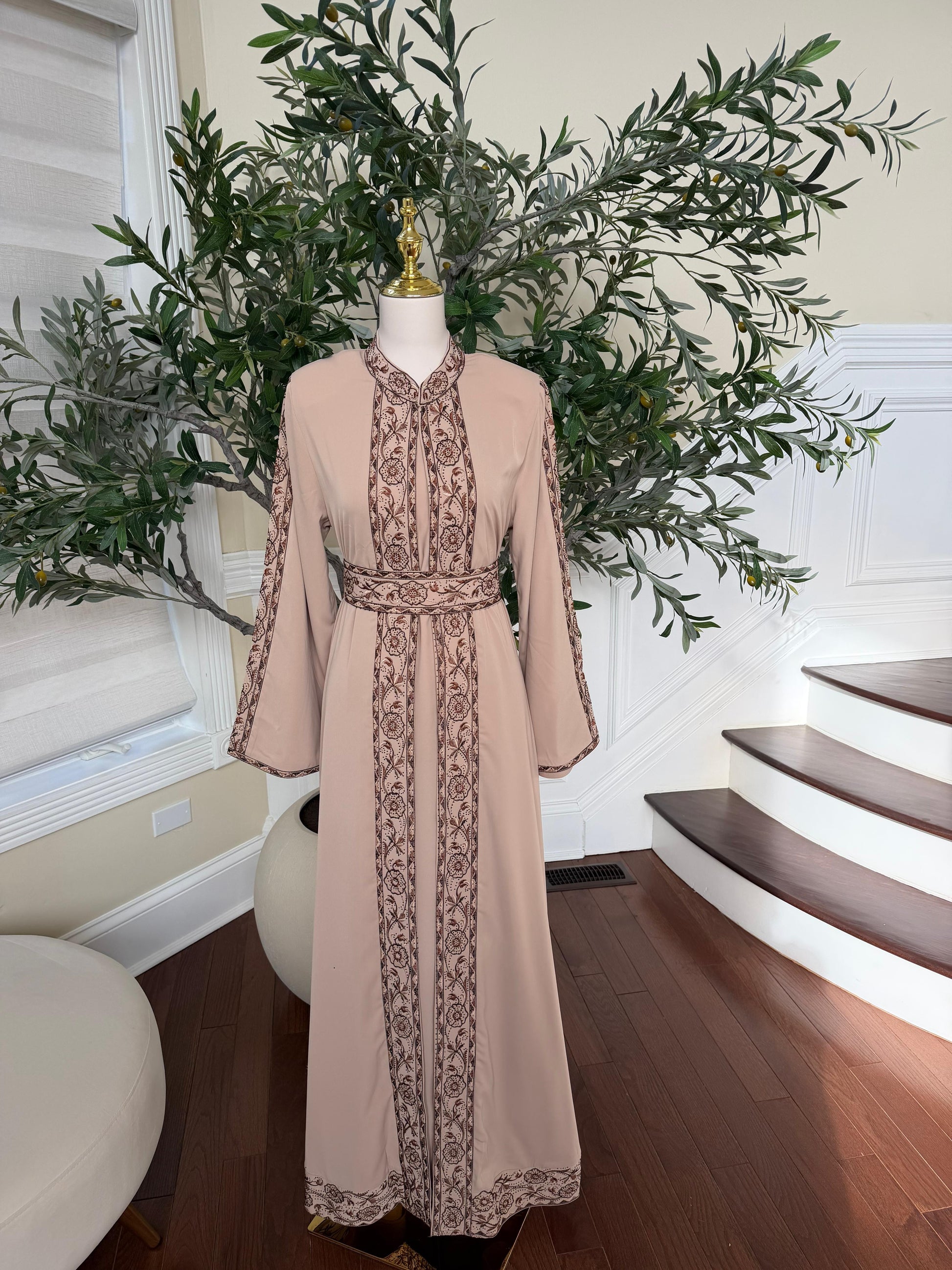 Tan Elegance Brown Tatreez Thobe