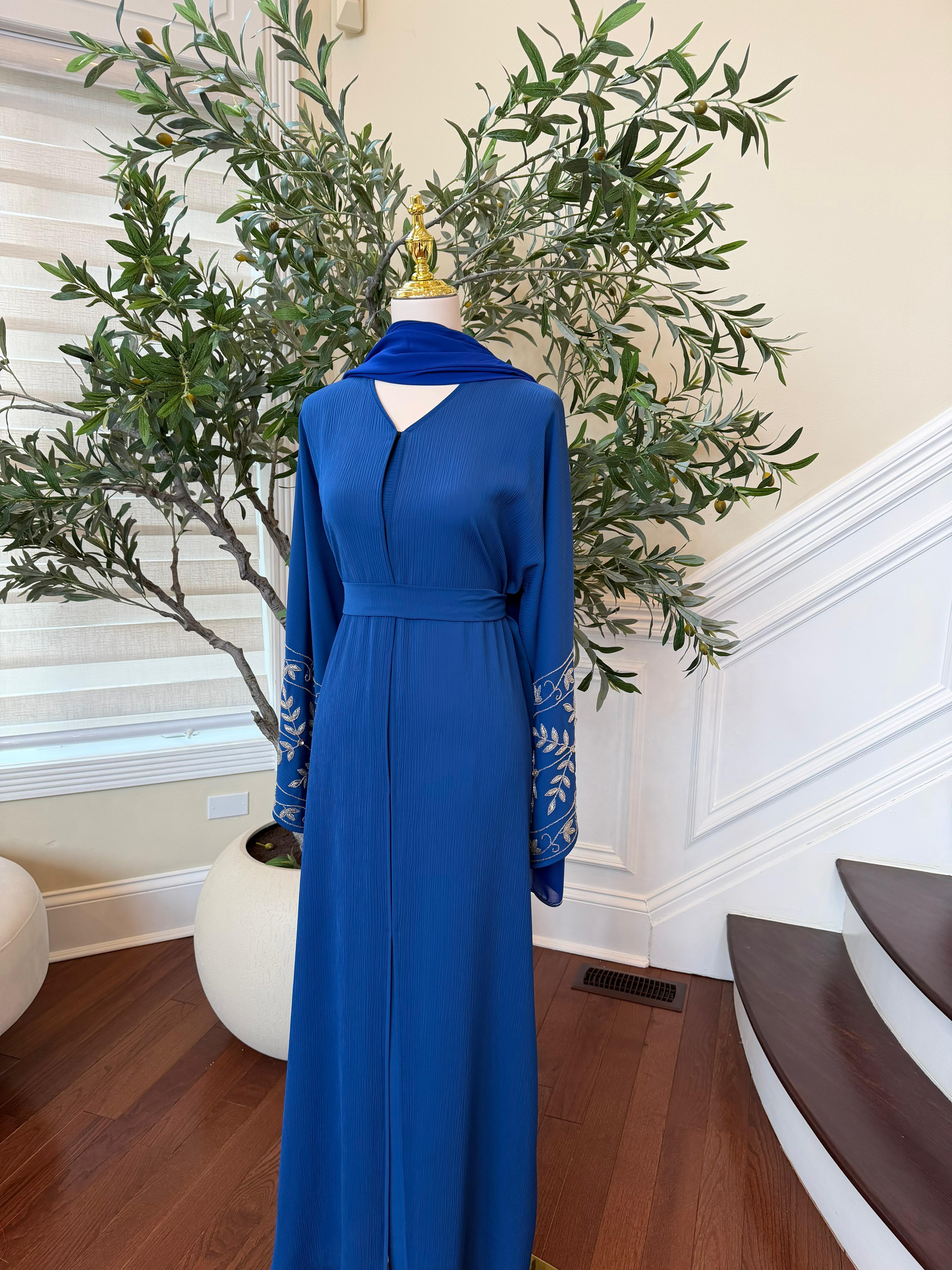 Blue Rose Beaded Abaya