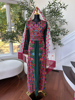 Green Floral Embroidered Tatreez Thobe