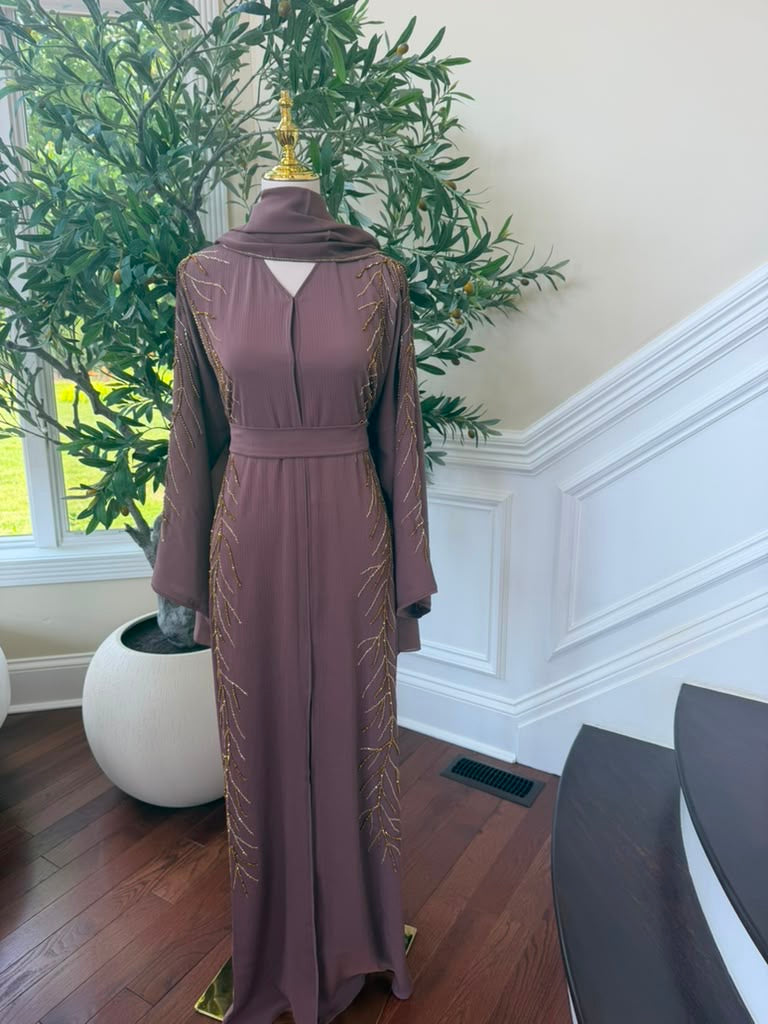 Muave Golden Beaded Abaya