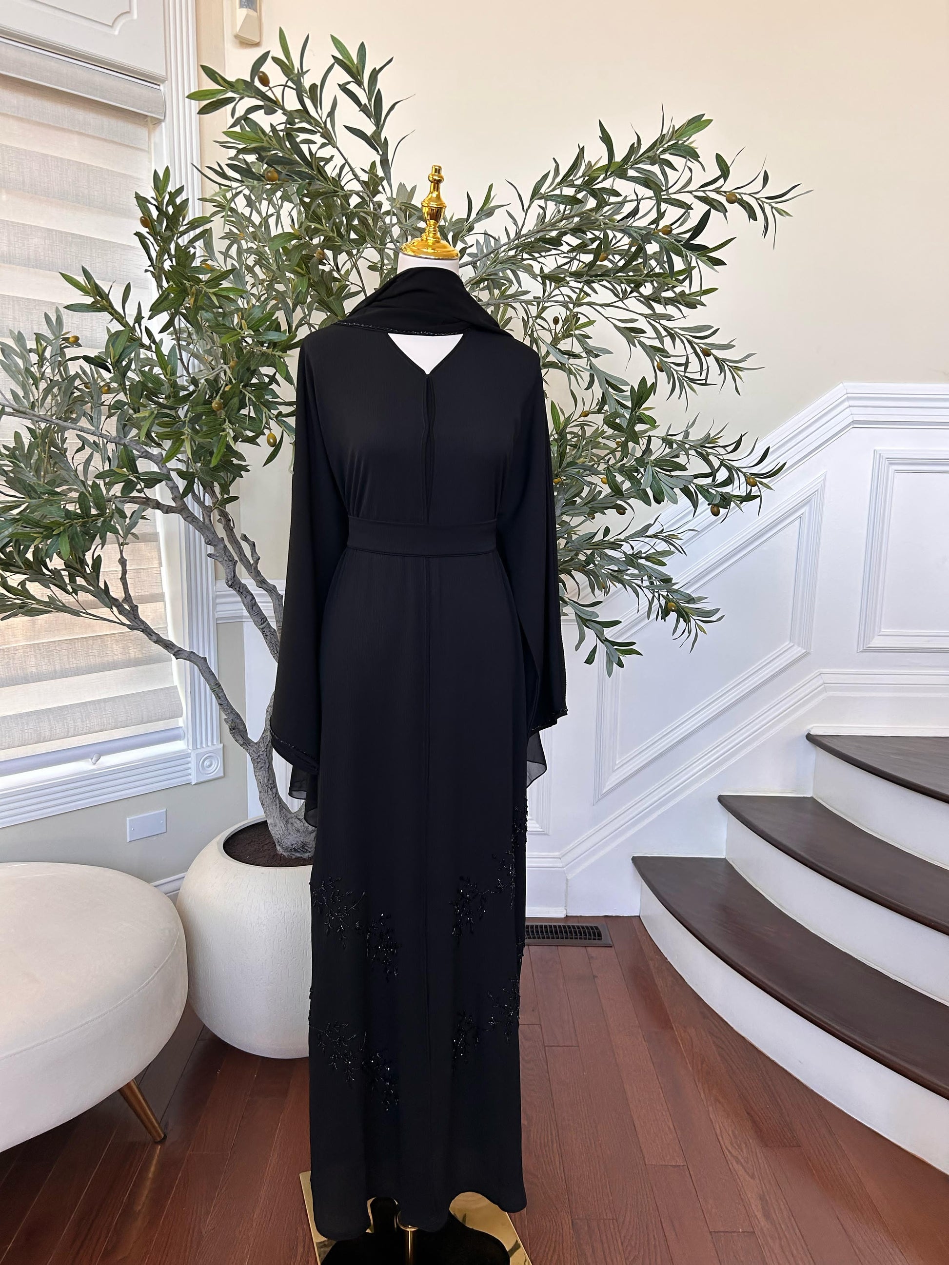 Black Beaded Crystal Abaya