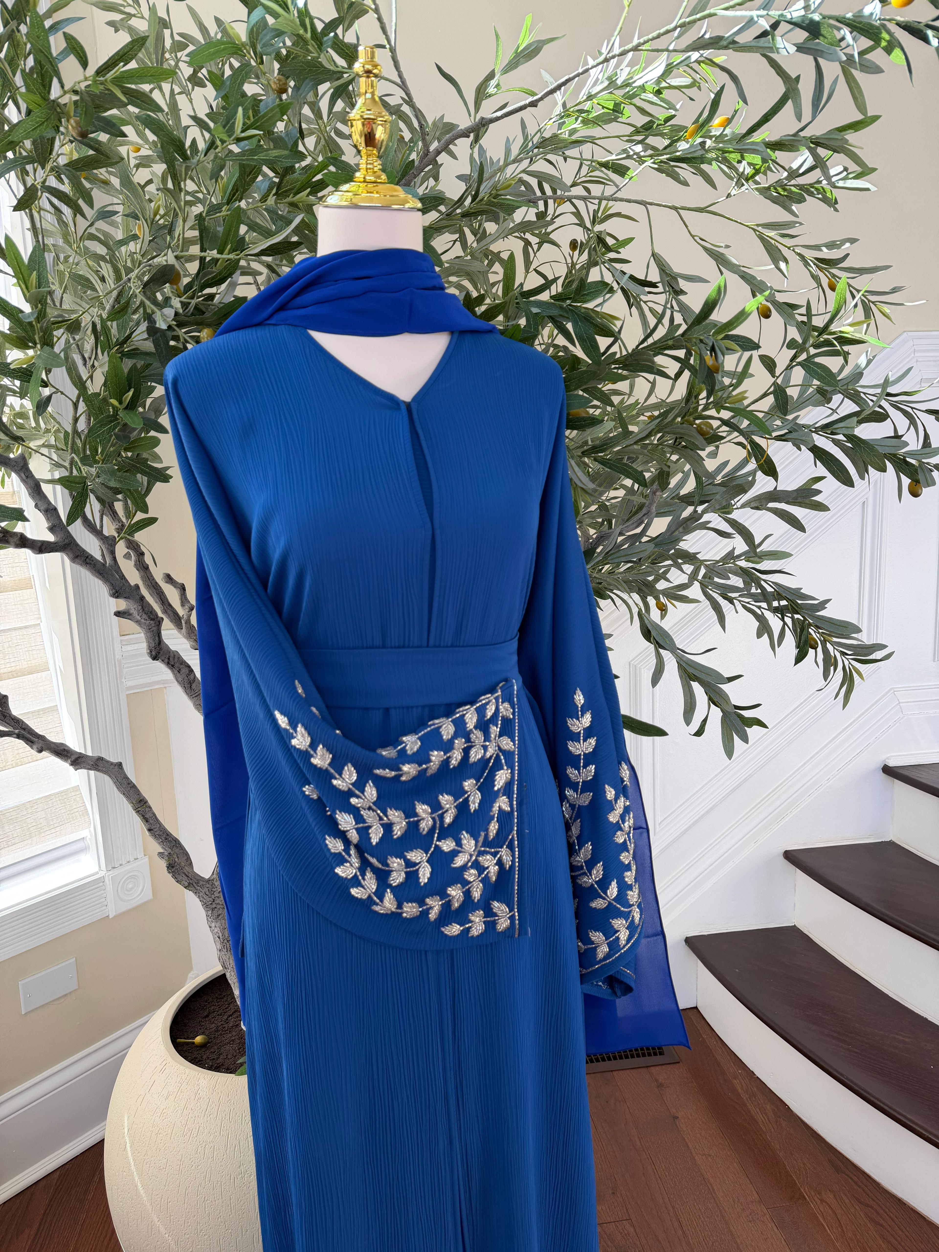 Blue Rose Sleeve Beaded Abaya