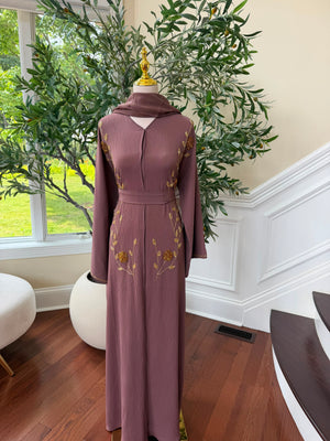 Muave Golden Essence Floral Abaya
