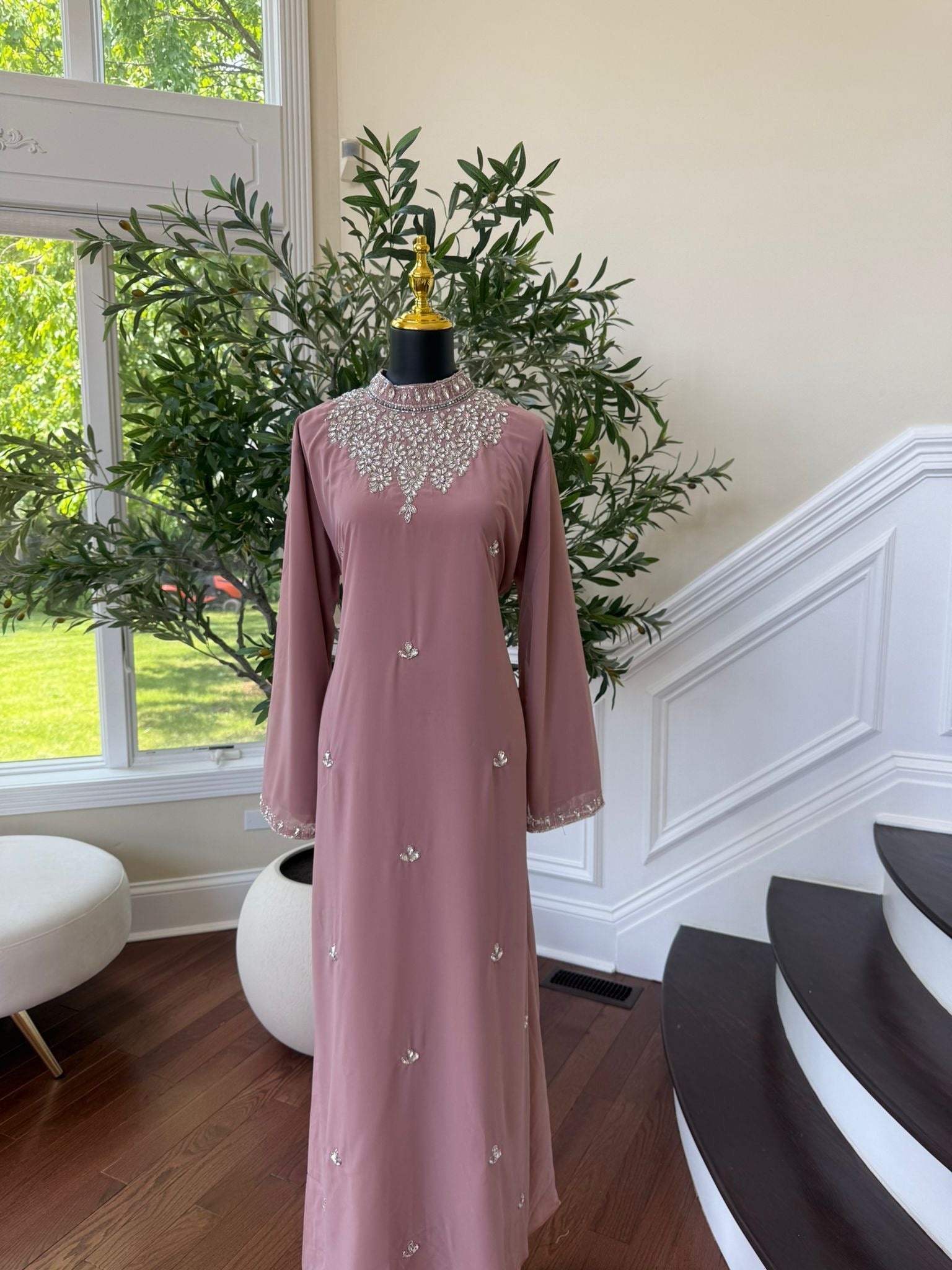 Dusty Pink Crystal Maxi Dress