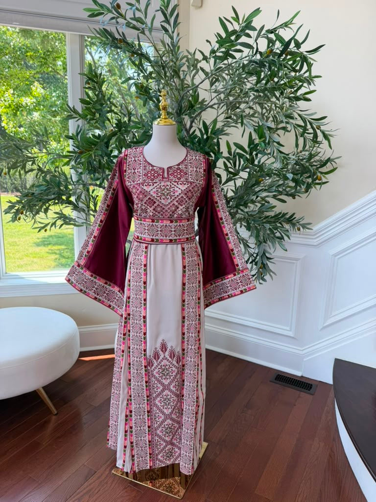 Cream Embroidery Tatreez Red Thobe
