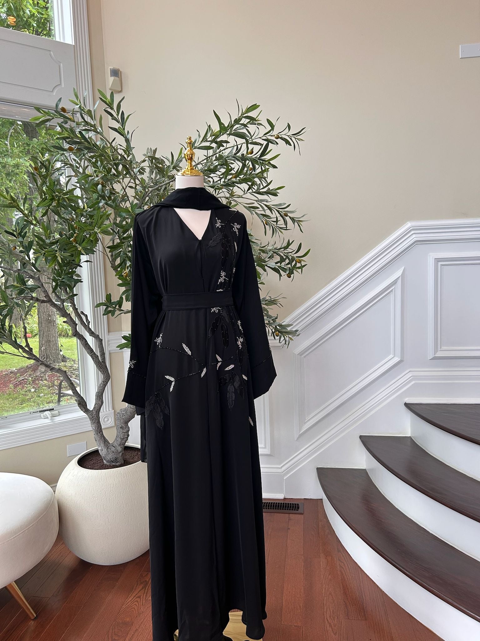 Black Floral Design Abaya