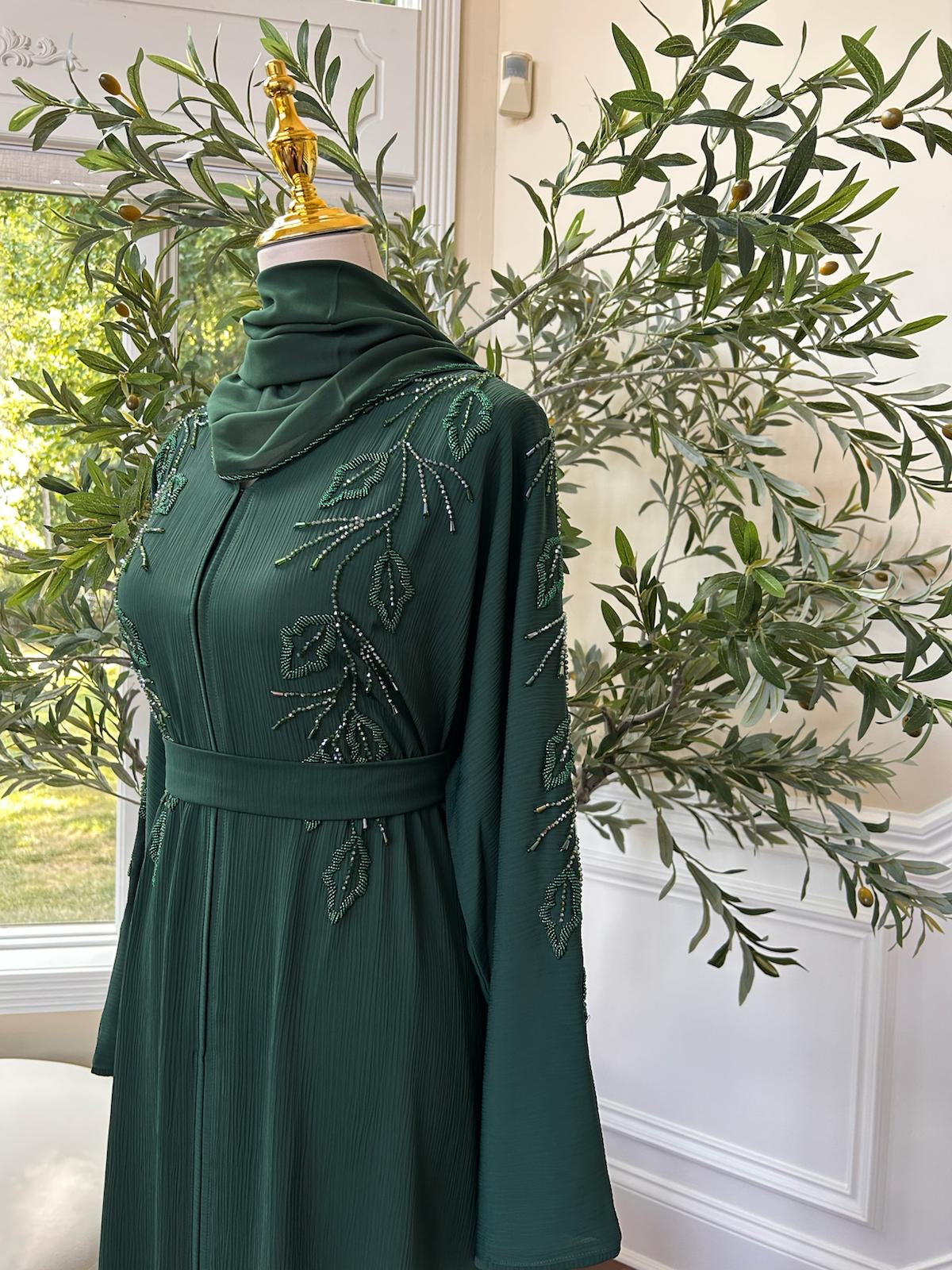 Green Floral Charm Abaya