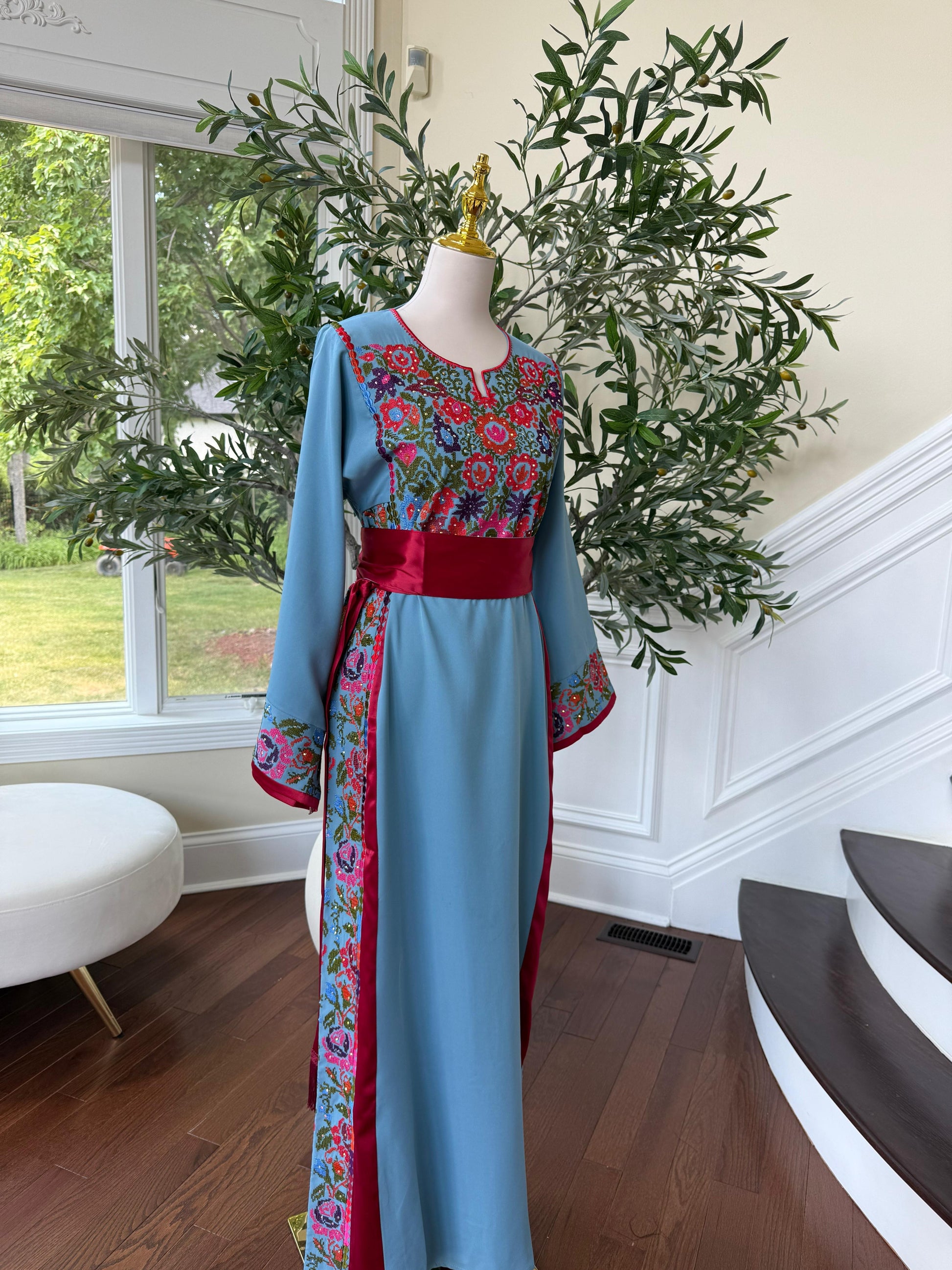Blue Embroidery Tatreez Thobe