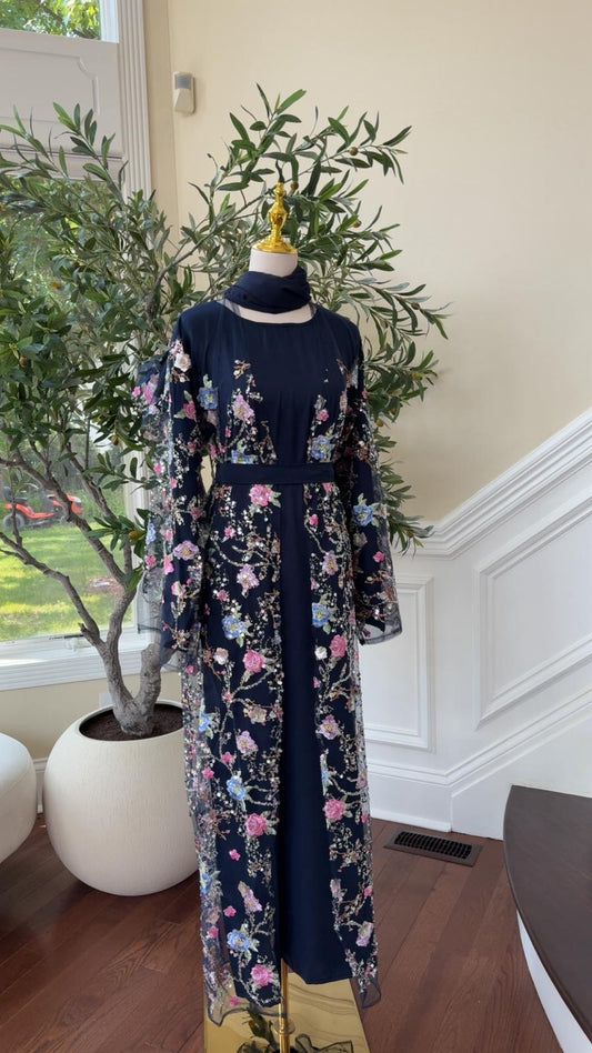 Celestial Blue Floral Abaya