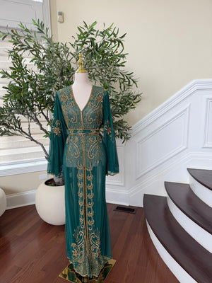 Emerald Green Stone Cardigan Abaya