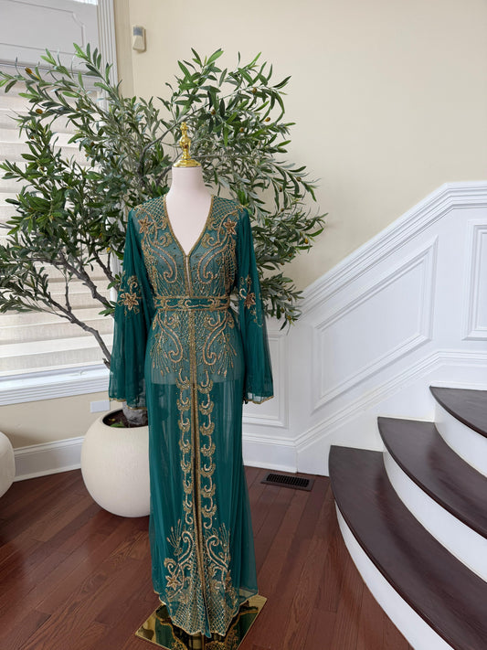 Emerald Green Stone Cardigan Abaya