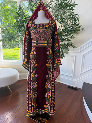 Velvet Red Embroidery Beaded Thobe