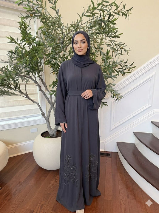 Moonlight Gray Beaded Abaya