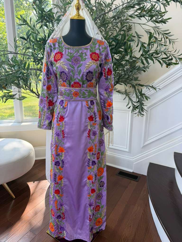 Lavender Floral Beaded Stone Thobe
