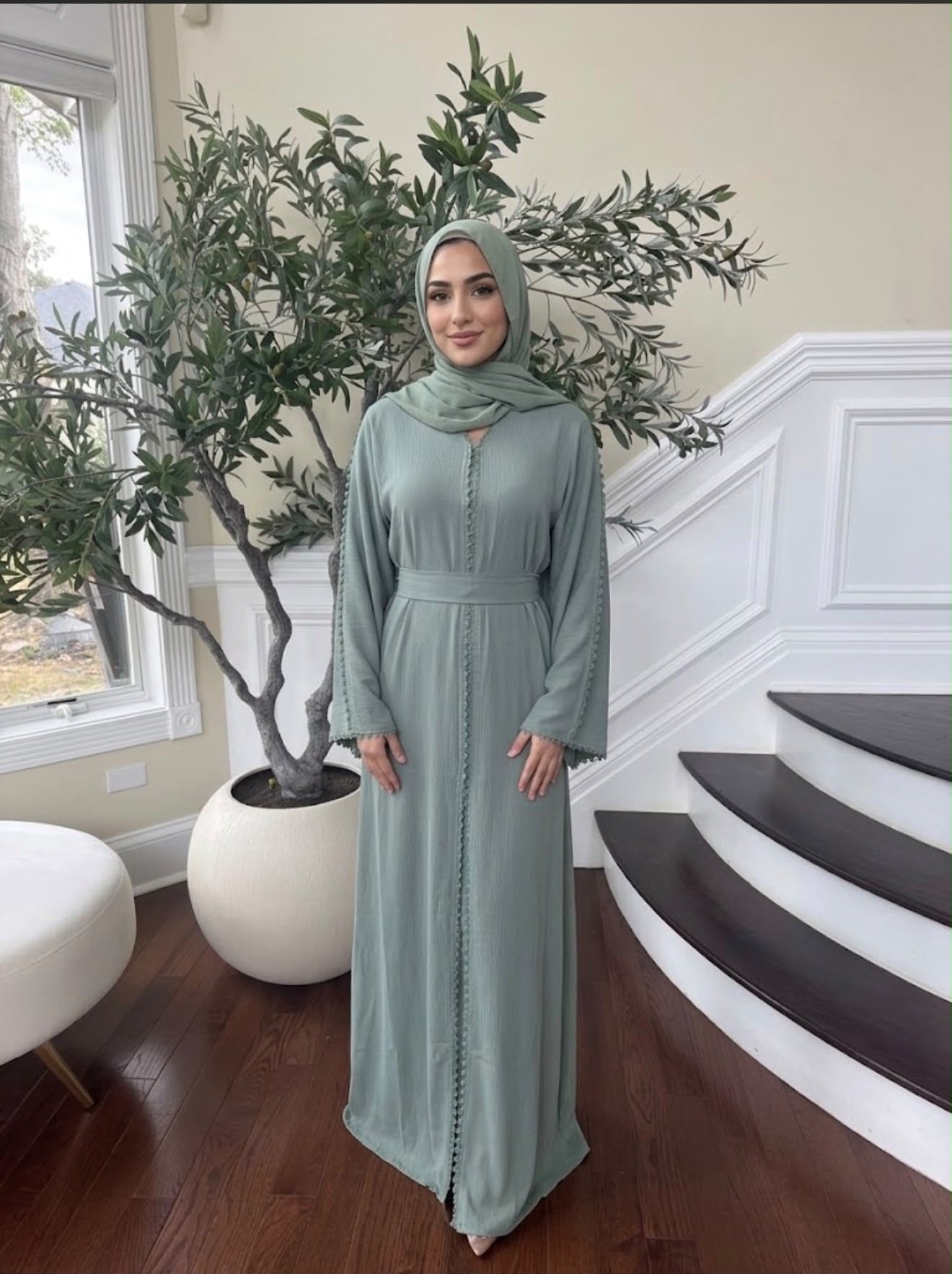 Mint Elegance Beaded Abaya