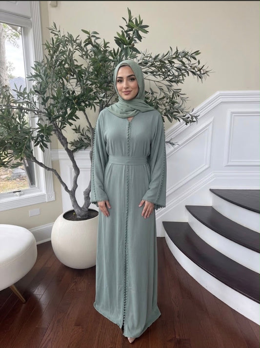 Mint Elegance Beaded Abaya