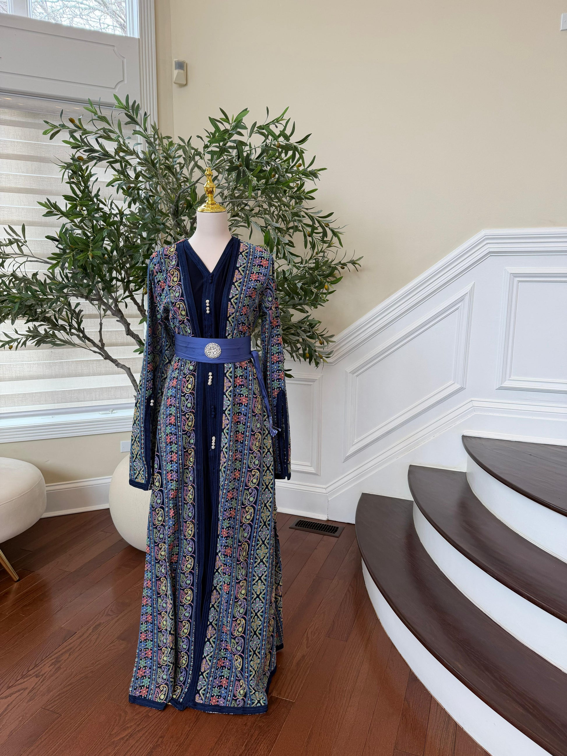 Navy Blue Embroidery Detail Kuftan