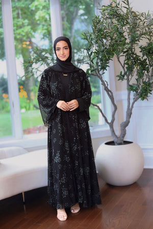 Black Ruffled Shimmer Abaya