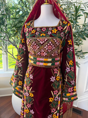 Velvet Red Embroidery Beaded Thobe