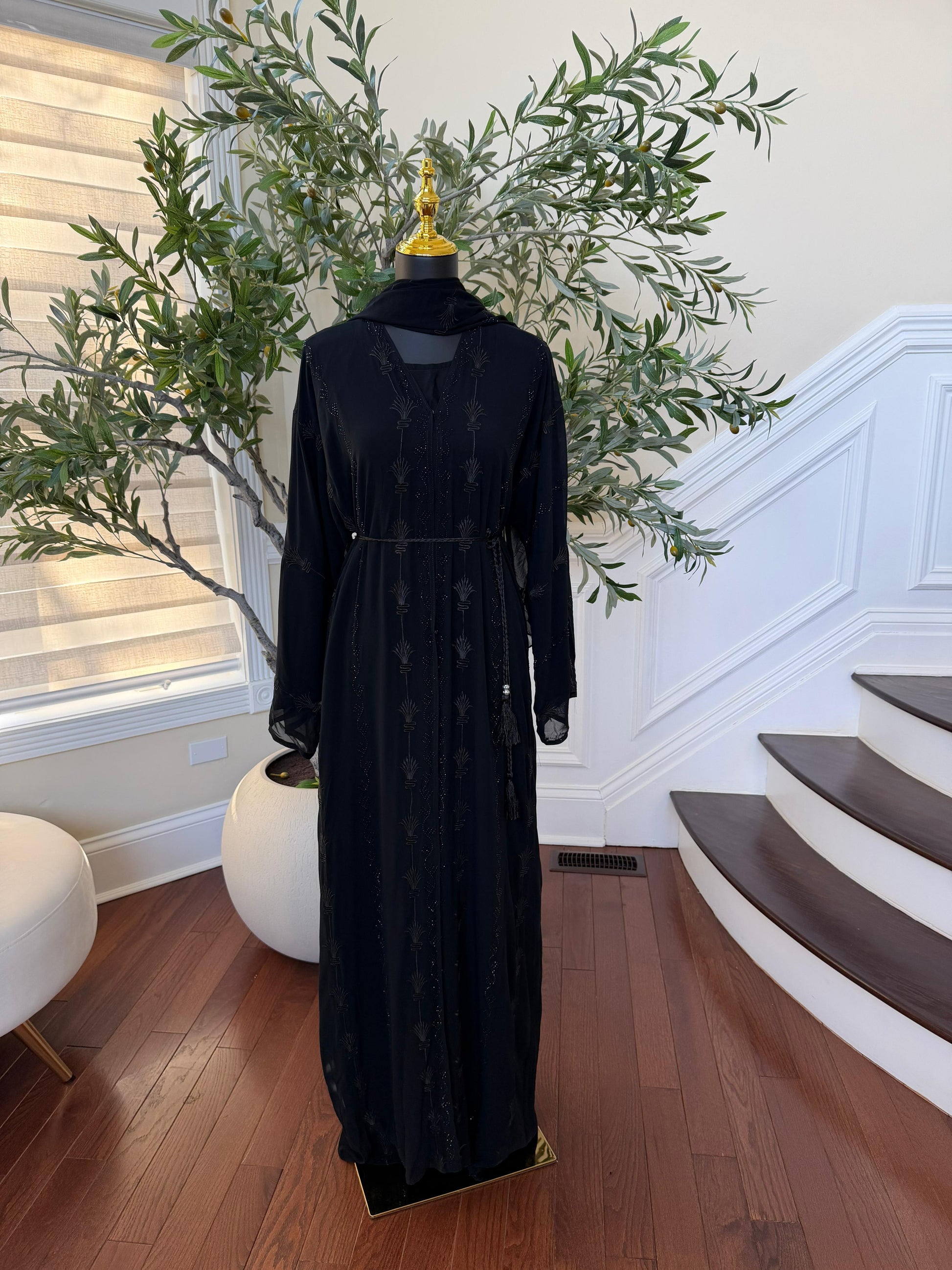 Ramadan Bloom Black Beaded Abaya