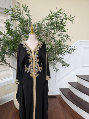 Black Royale Beaded Butterfly Abaya
