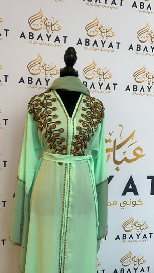 Mint Green Designed Abaya #8097663