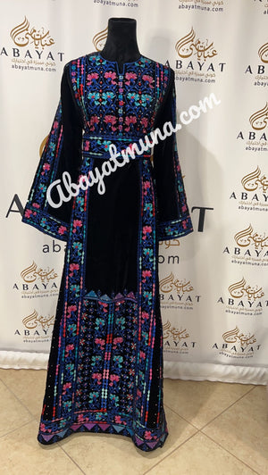 Black and Blue Embroidered Traditional Palestinian Thobe #9198729