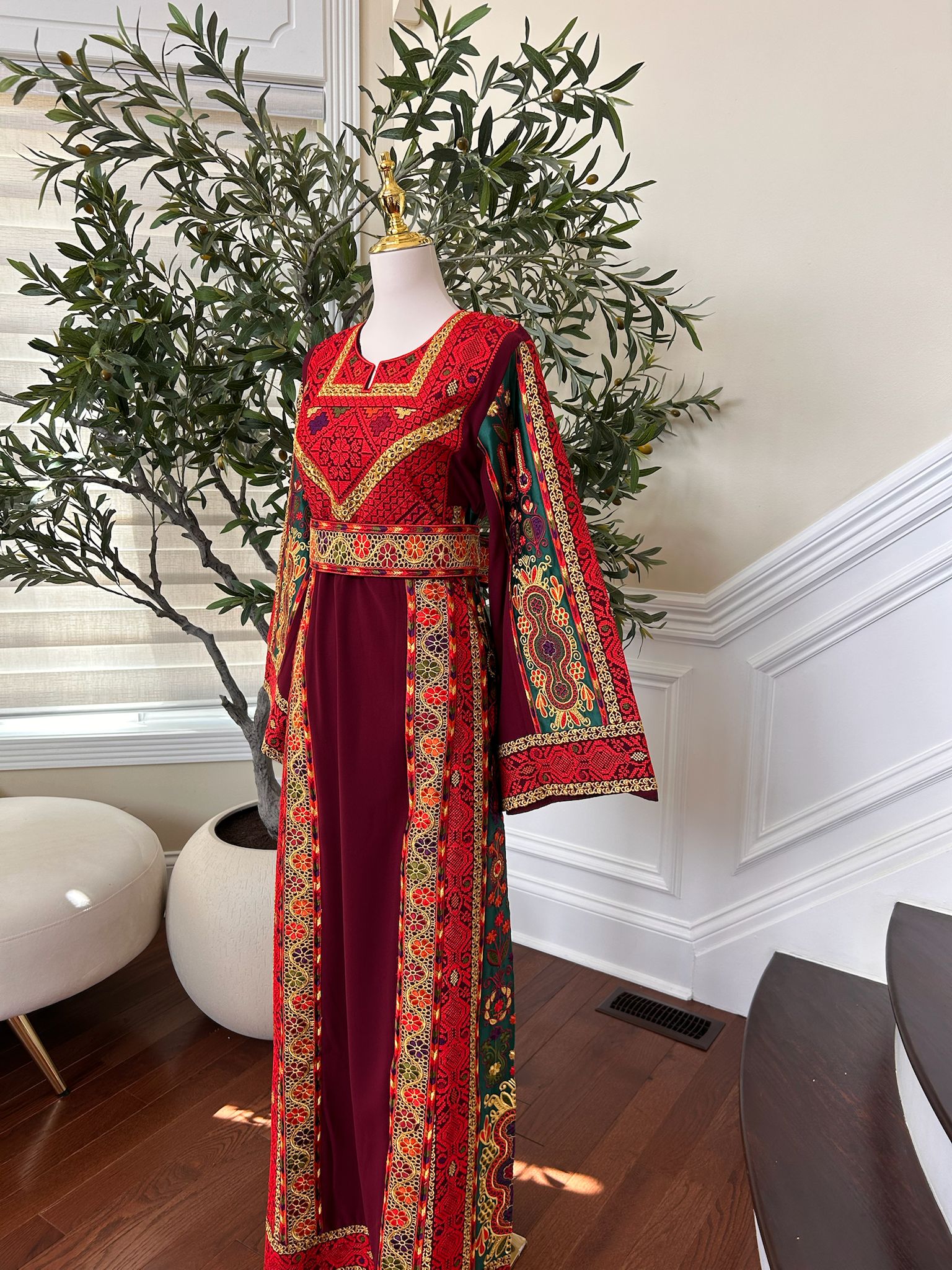 Burgundy Tatreez Embroidery Thobe
